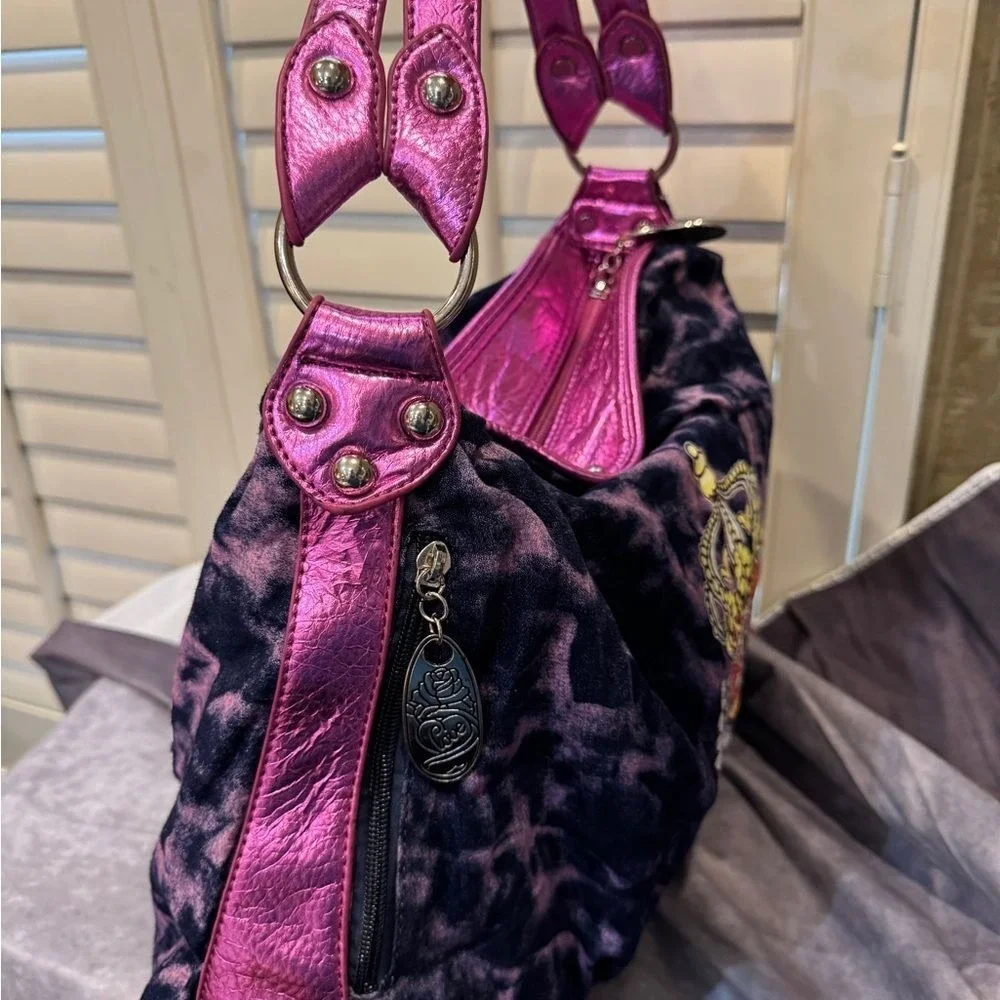 Rare Ed Hardy Large‎ Tye Dye Hobo Metallic Crystal Tattoo. Amazing NWOT